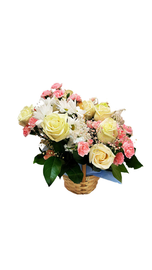 Carnation and roses flower basket