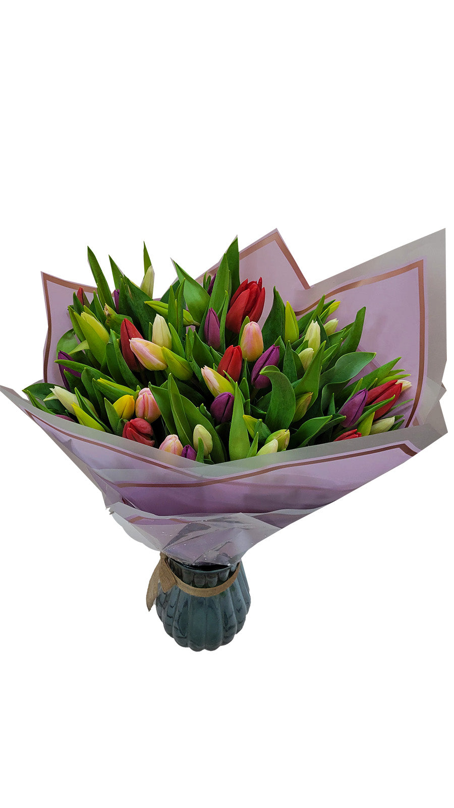 30Pcs Tulips with red and purple color Wrapped in Bouquet