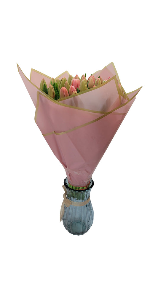 30Pcs Pink Tulips Wrapped in Bouquet