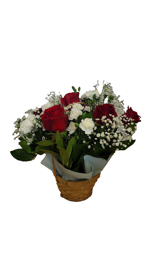 Red Rose and Mini Carnation flower basket